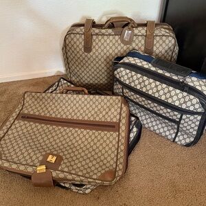 Vintage Gucci Brown and Tan Travel Bags 4 piece luggage
